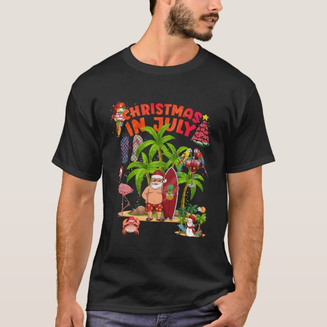 Camiseta Natal Em Julho Papais noeis Óculos Sol Praia Havai (Frente)