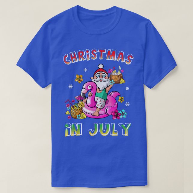 Camiseta Natal em julho Papais noeis Óculos Sunitas Havaian (Frente do Design)