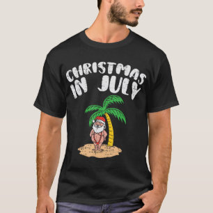 Camiseta Natal Em Julho Papais noeis Palm Tree Beach Summer
