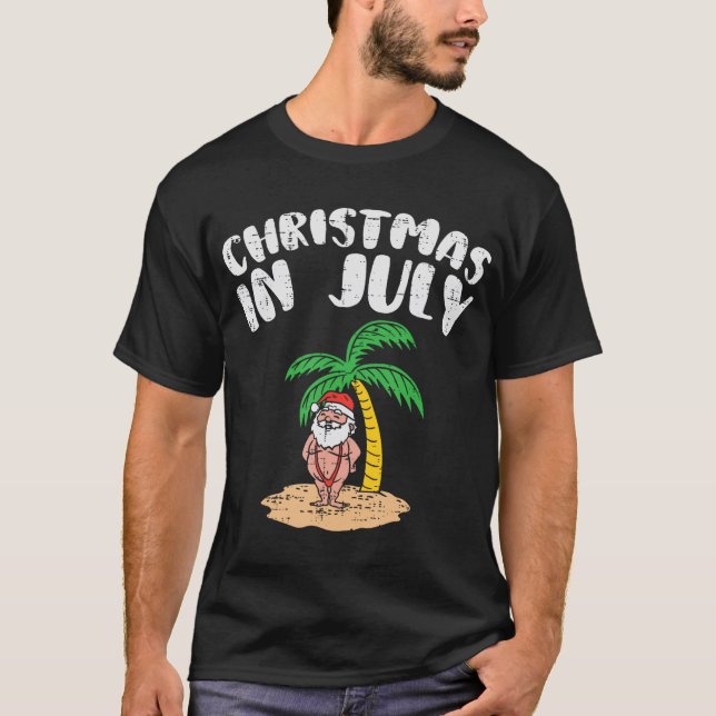 Camiseta Natal Em Julho Papais noeis Palm Tree Beach Summer (Frente)