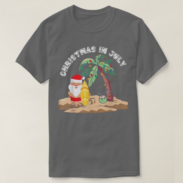 Camiseta Natal em julho Papais noeis segurando Conselho Sur (Frente do Design)