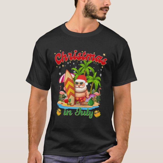 Camiseta Natal Em Julho Papais noeis Surf De Verão Havaí Su (Frente)