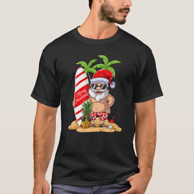 Camiseta Natal Em Julho Papais noeis Surf De Verão Havaí Su (Frente)