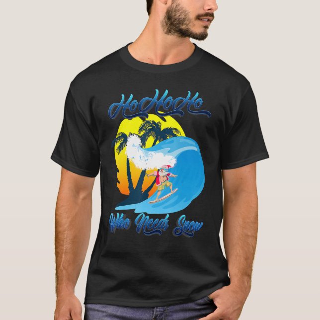 Camiseta Natal Em Julho Papais noeis Surfando Verão Que Pre (Frente)