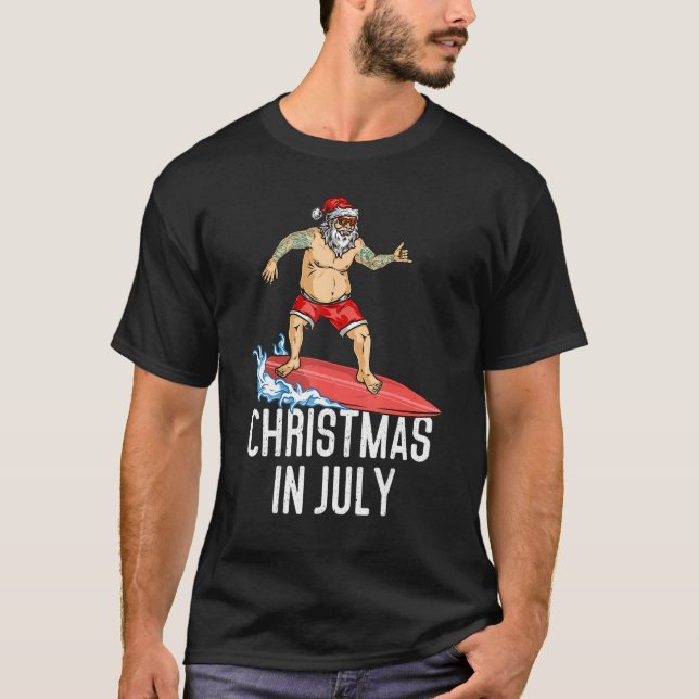 Camiseta Natal Em Julho Papais noeis Surfe No Surf De Verão (Frente)