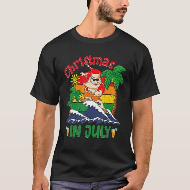 Camiseta Natal Em Julho Papais noeis Surfing Beach Summer V (Frente)