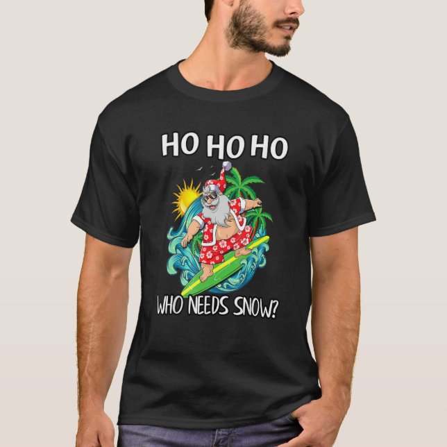 Camiseta Natal Em Julho Papais noeis Surfing Summer Beach (Frente)