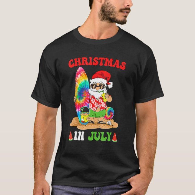 Camiseta Natal Em Julho Papais noeis Tie Dye Summer Surf Su (Frente)
