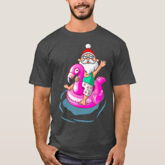 Camiseta Natal em julho Papais noeis Verão de flamingo Hava