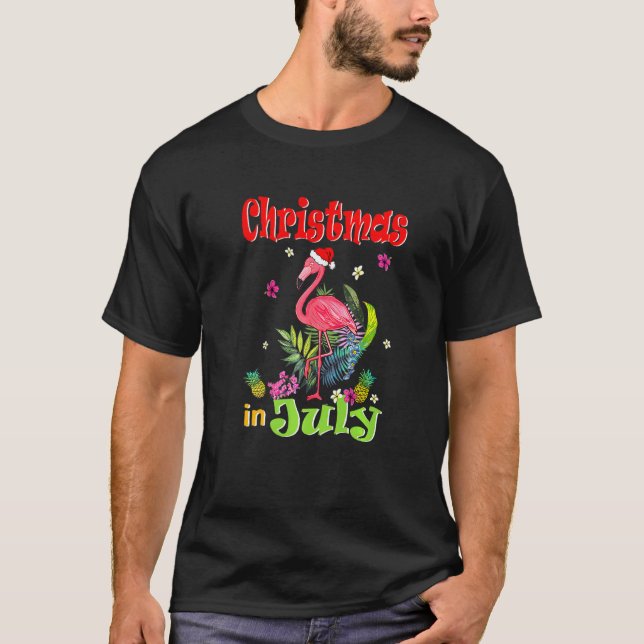 Camiseta Natal Em Julho Para Mulheres Flamingo Rosa (Frente)