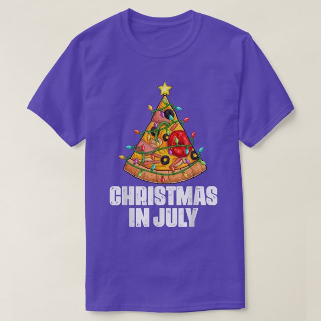 Camiseta Natal em julho Pizza Xmas Tree Beach Summer Vac (Frente do Design)