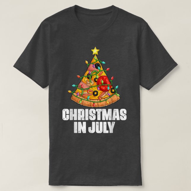 Camiseta Natal em julho Pizza Xmas Tree Beach Summer Vac (Frente do Design)