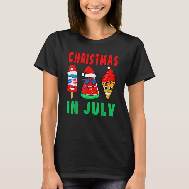 Camiseta Natal Em Julho Pop De Gelo De Melancia Papais noei (Frente)