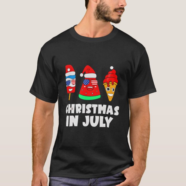 Camiseta Natal Em Julho Pop De Gelo De Melancia Papais noei (Frente)