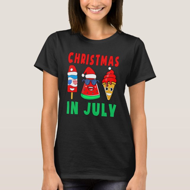Camiseta Natal Em Julho Pop De Gelo De Melancia Papais noei (Frente)