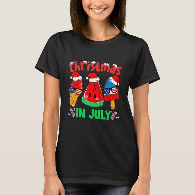 Camiseta Natal Em Julho Pop De Gelo De Melancia Papais noei (Frente)