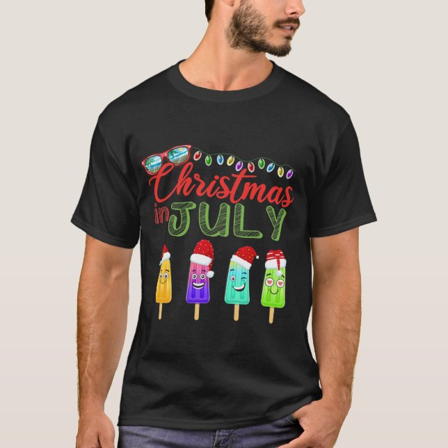 Camiseta natal em julho, pop de gelo em santa hat (Frente)