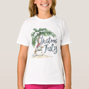 Camiseta Natal em Julho Praia Boneco de Neve & Palmeira