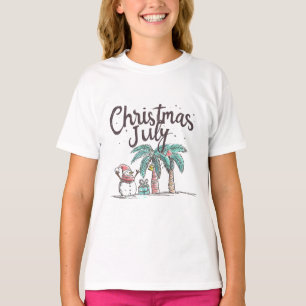 Camiseta Natal em Julho Praia Boneco de Neve Palmeira Verão