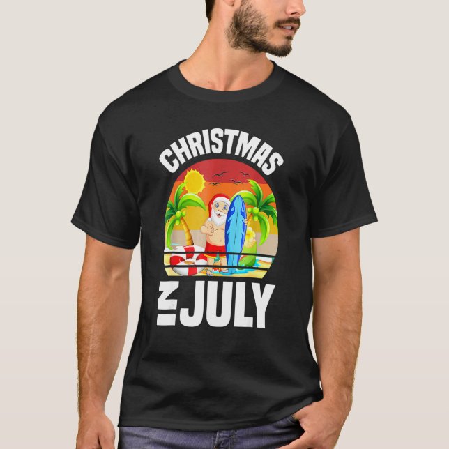 Camiseta Natal Em Julho Retrô Papais noeis Férias De Verão  (Frente)
