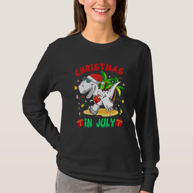 Camiseta Natal Em Julho Rex Dinossaur Férias De Verão (Frente)