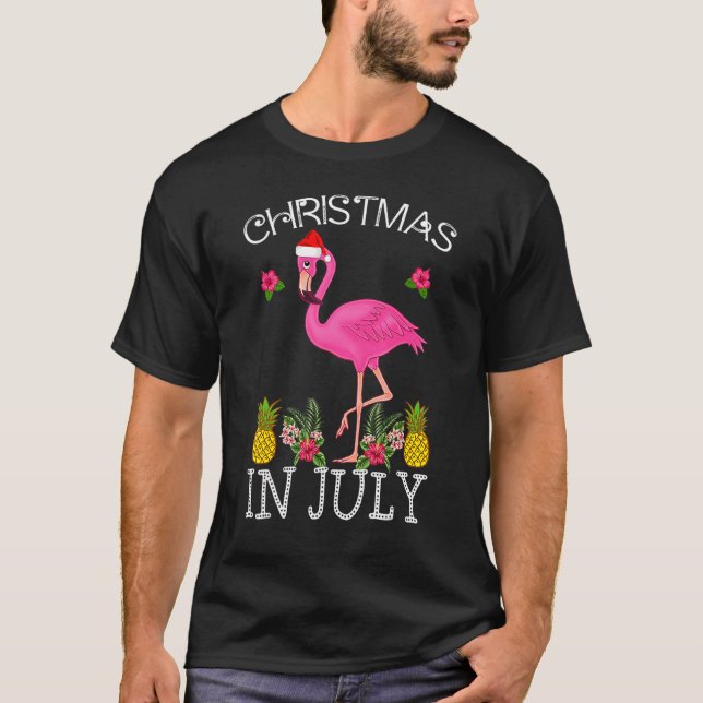 Camiseta Natal Em Julho S Para Mulheres Flamingo Rosa (Frente)