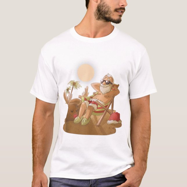 Camiseta Natal em julho santa claus hawaiian x-mas tropi (Frente)