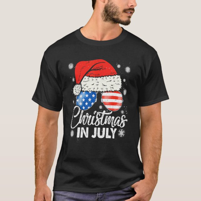 Camiseta Natal Em Julho Santa Hábitos Óculos De Verão (Frente)