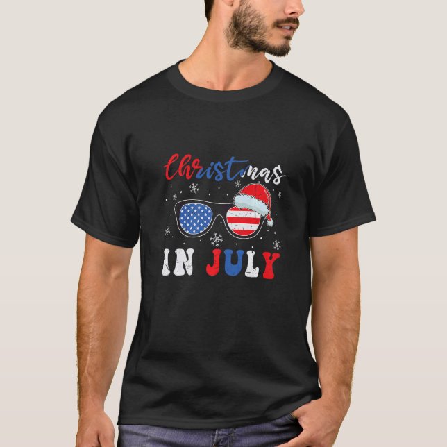 Camiseta Natal Em Julho Santa Hábitos Óculos De Verão (Frente)