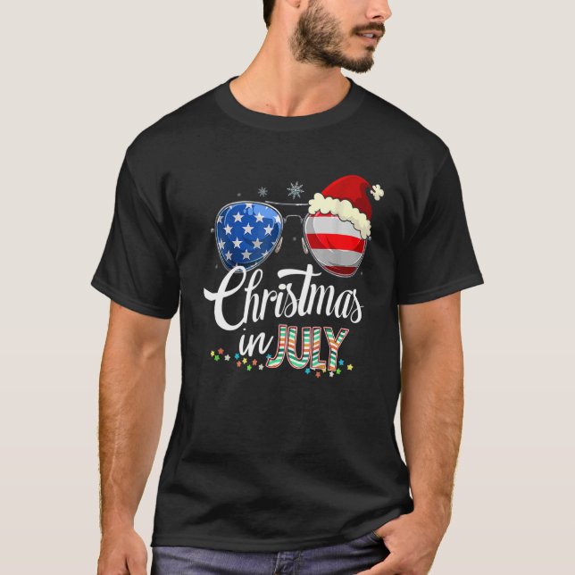 Camiseta Natal Em Julho Santa Hábitos Óculos De Verão (Frente)