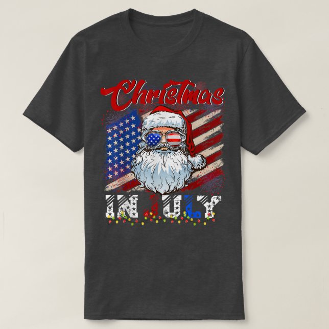 Camiseta Natal Em Julho Santa Hat American Flag Verão V (Frente do Design)