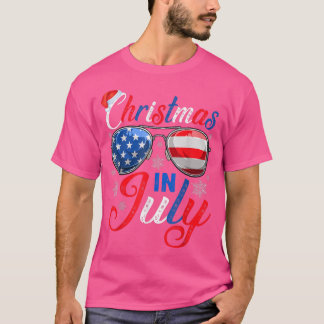 Camiseta Natal Em Julho Santa Hat Bandeira EUA Óculos De So