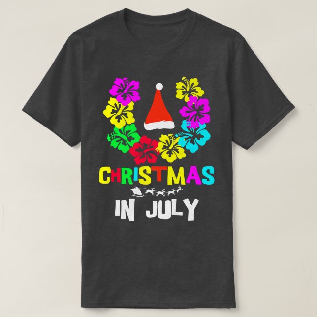Camiseta Natal em julho Santa Hat Óculos de sol Verão Vaca (Frente do Design)