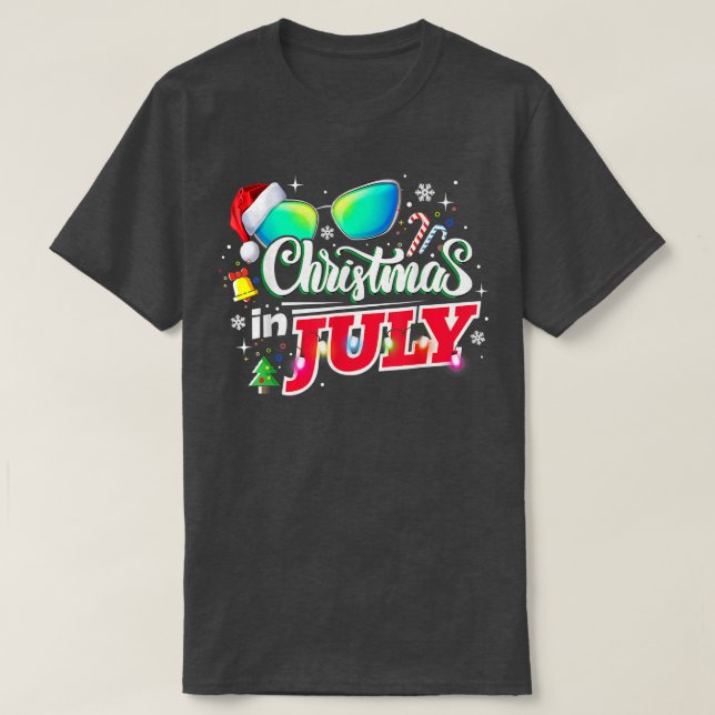 Camiseta Natal em julho Santa Hat Óculos de sol Verão Vaca (Frente do Design)
