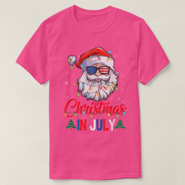 Camiseta Natal Em Julho Santa Hat Óculos Solares Usa Bandei (Frente do Design)