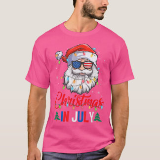 Camiseta Natal Em Julho Santa Hat Óculos Solares Usa Bandei
