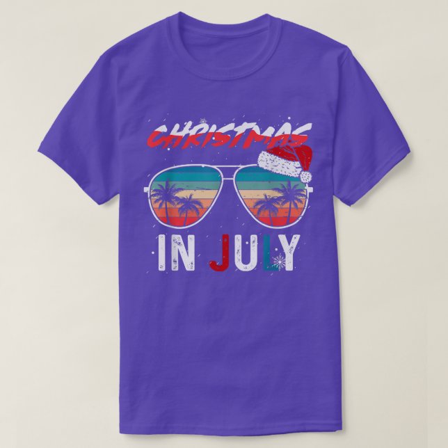 Camiseta Natal Em Julho Santa Hat Óculos Solares USA Flag S (Frente do Design)