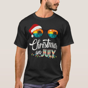 Camiseta Natal em julho Santa Hat Sunglass Hawaii