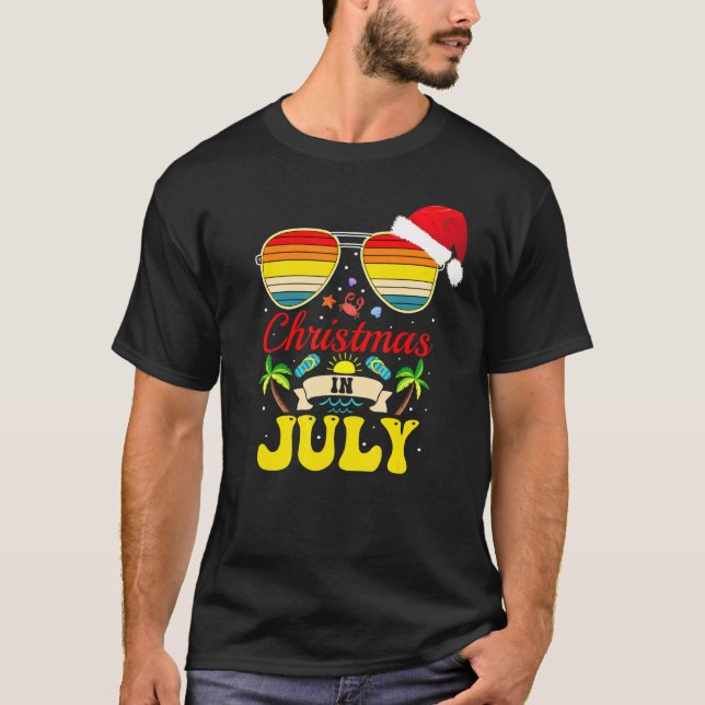 Camiseta Natal Em Julho Santa Hat Sunglass Sumário No Havaí (Frente)