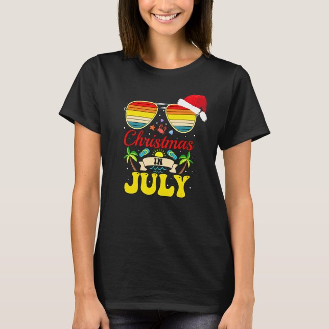 Camiseta Natal Em Julho Santa Hat Sunglass Sumário No Havaí (Frente)
