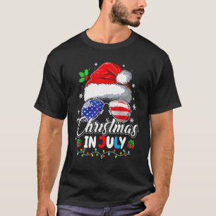 Camiseta Natal Em Julho Santa Hat Usa Bandeira Sunglass Su