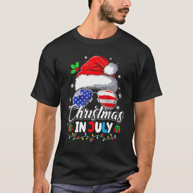 Camiseta Natal Em Julho Santa Hat Usa Bandeira Sunglass Su (Frente)