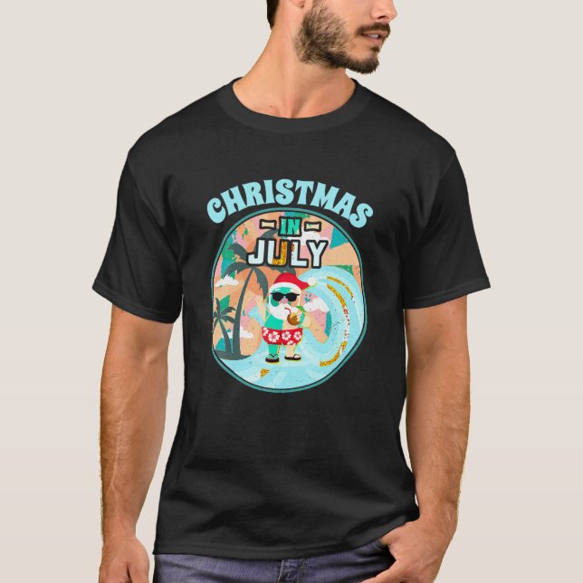 Camiseta Natal em julho Shirt Beach Summer Vacing Sant (Frente)