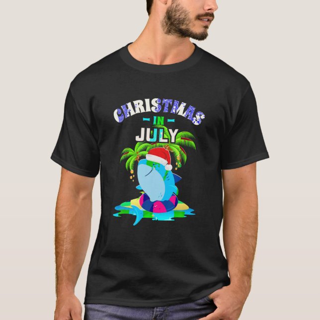 Camiseta Natal em julho Shirt Summer Beach Vacing Sant (Frente)
