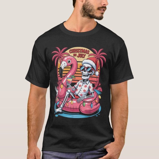 Camiseta Natal Em Julho Skeleton Flamingo Float Summer X (Frente)