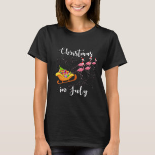 Camiseta Natal Em Julho Trenó Funil Flamingos Mulheres Cria