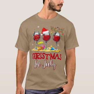 Camiseta Natal em julho Três Vidros de Vinho Vermelho Verão