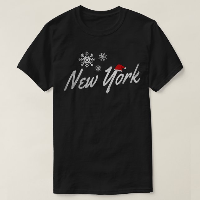 Camiseta Natal em Nova Iorque com flocos de neve e Santa Ha (Frente do Design)