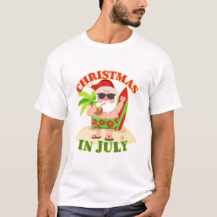 Camiseta Natal em Papais noeis de julho com Surfboard