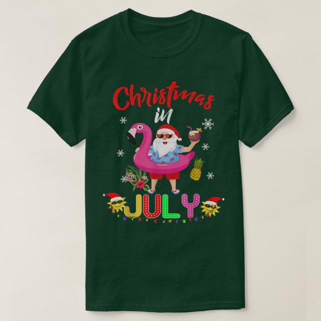 Camiseta Natal Em Papais noeis De Julho Flamingo Summer B N (Frente do Design)